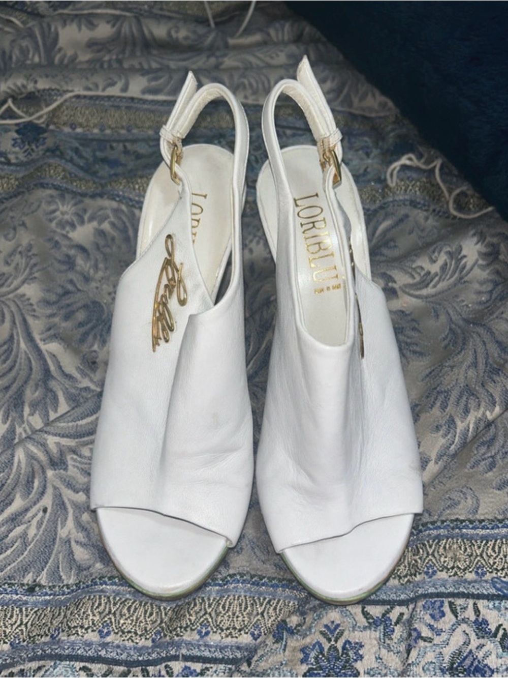 LORIBLU White Leather Open-Toe Slingback Heels